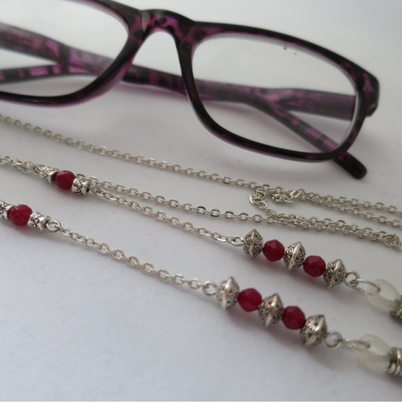 Eyeglass chain, silver chain with red agates. Leash for sunglasses - Picture 4 of 5